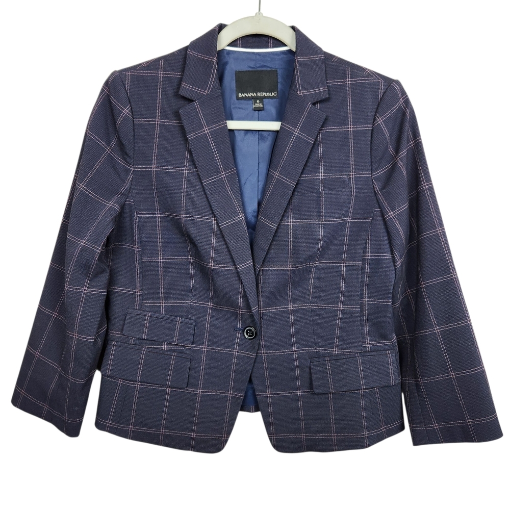 Banana Republic Windowpane Plaid Blazer Jacket Office Professional Womens Size 6